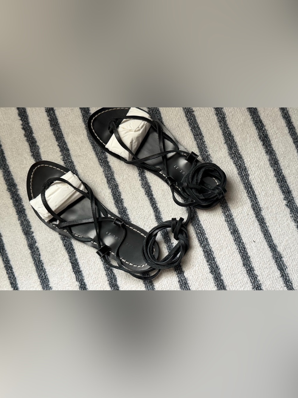 Zara Black Strappy Lace-Up Flat Sandals